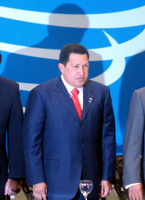 [Photograph: Hugo Chávez September 25, 2005--Chavez standing with blue background]